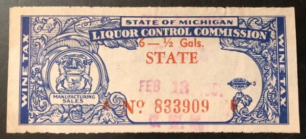 Scott # W167 Michigan State Liquor Revenue Stamp