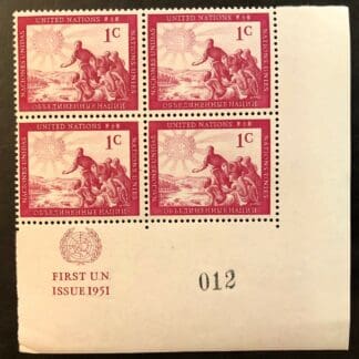 UN Scott # 1 Plate Block
