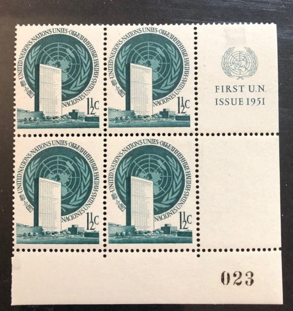 UN Scott # 2 Plate Block