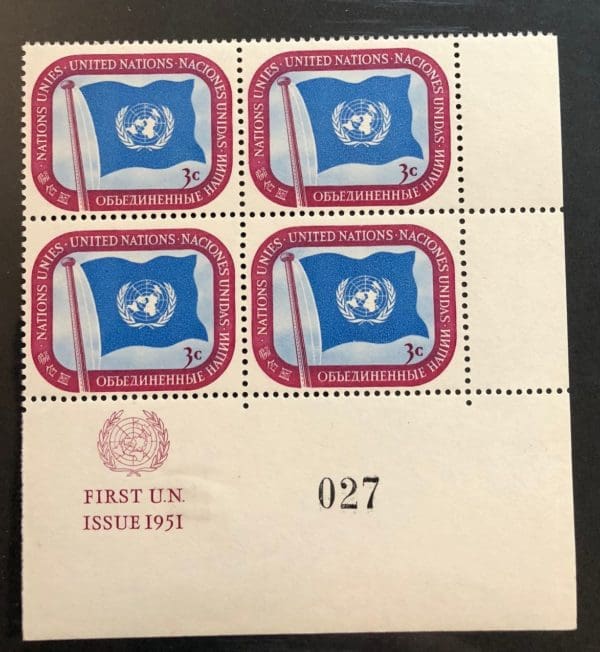 UN Scott # 4 Plate Block