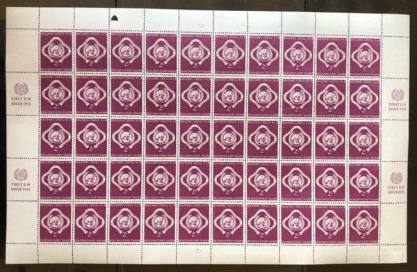 UN Scott # 3 MNH Sheet