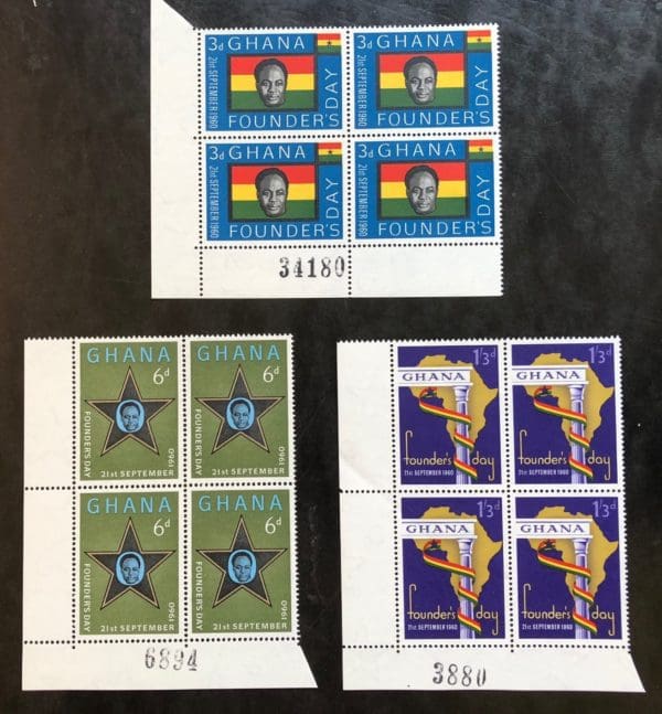 Ghana Scott # 86-88 Plate Blocks MNH Set