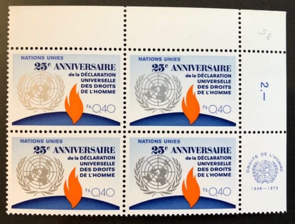 UN Geneva Scott # 35 Plate Block