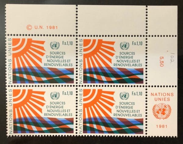 UN Geneva Scott # 102 Plate Block