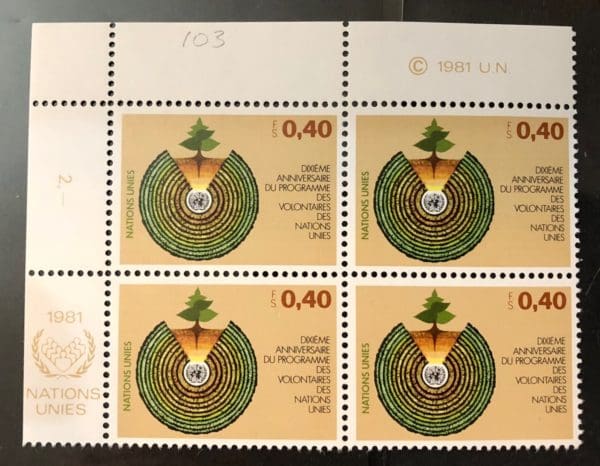 UN Geneva Scott # 103 Plate Block