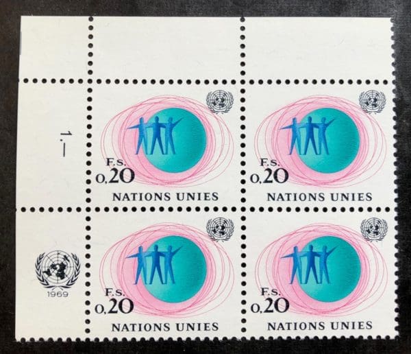 UN Geneva Scott # 3 Plate Block