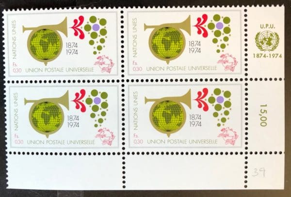 UN Geneva Scott # 39 Plate Block