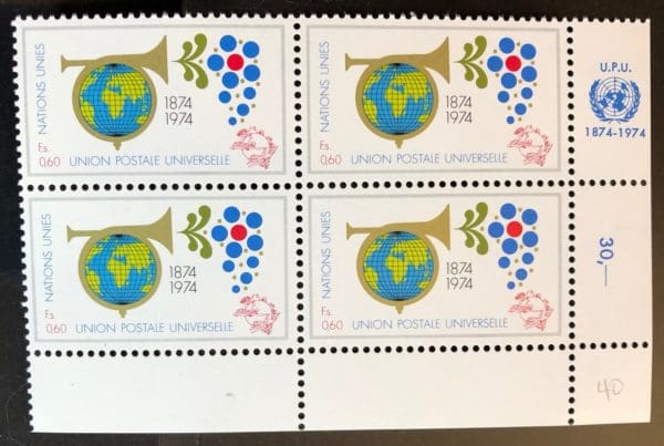 UN Geneva Scott # 40 Plate Block