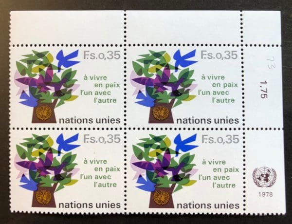 UN Geneva Scott # 73 Plate Block