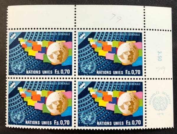 UN Geneva Scott # 79 Plate Block