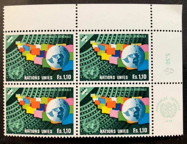 UN Geneva Scott # 80 Plate Block