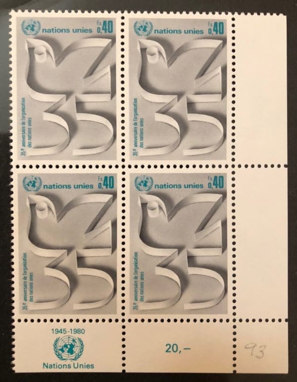 UN Geneva Scott # 93 Plate Block