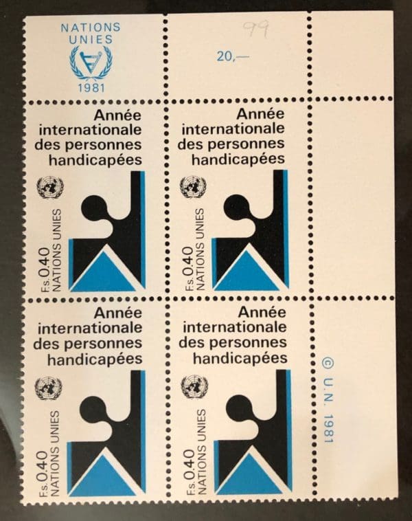 UN Geneva Scott # 99 Plate Block