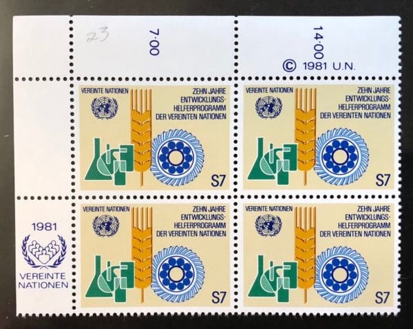 UN Vienna Scott # 23 Plate Block