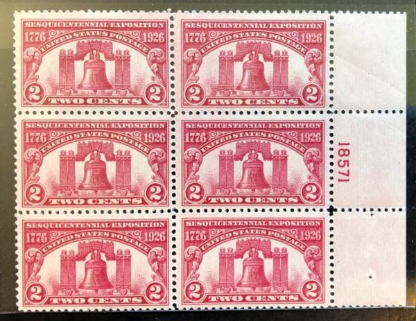 Scott # 627 MLH Plate Block