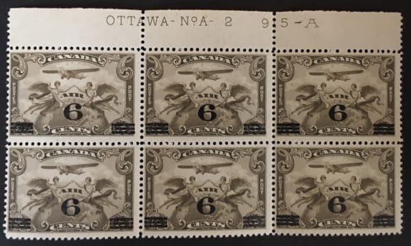 Canada Scott # C-3 Mint Hinged Plate Block