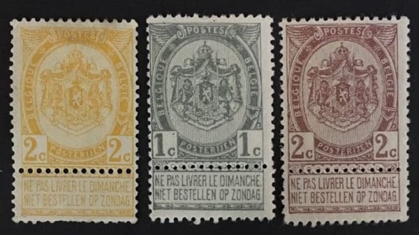 Belgium Scott # 60-62 Mint Hinged