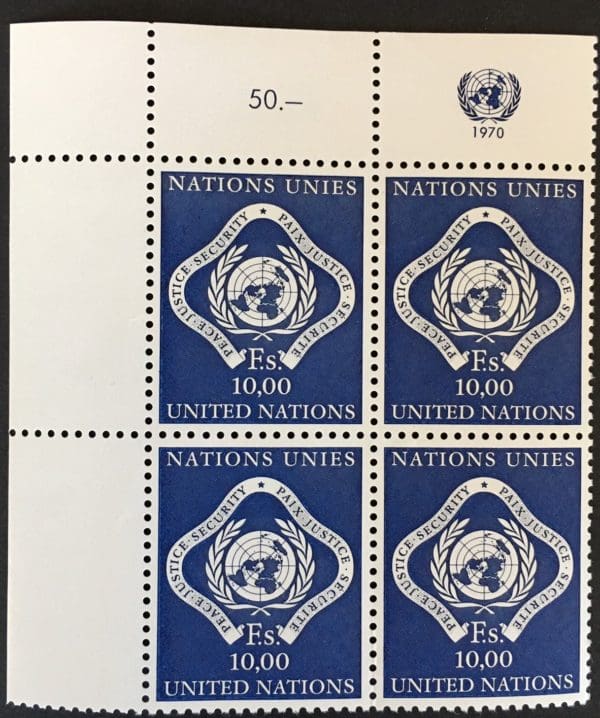 UN Geneva Scott #14 Plate block