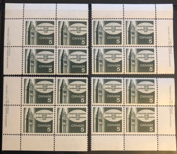 Canada Scott # 441 MNH Plate Block Matched Set