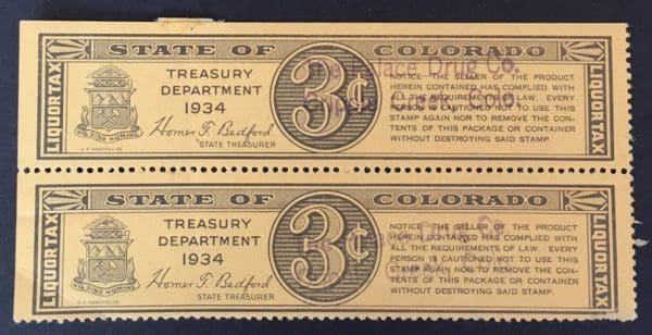 Scott # Colorado Mint $.03 Liquor Tax Pair