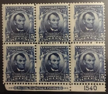 Scott # 304 Mint Hinge Remnant Plate Block