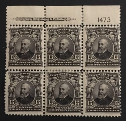 Scott # 308 Mint Hinge Remnant Plate Block