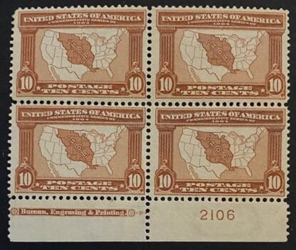 Scott # 322 Mint Never Hinged (3) Hinged (1) Plate Block of 4