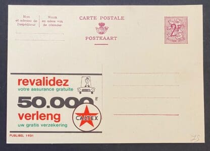 Belgium Caltex Advertising Post Card Mint Never Hinged