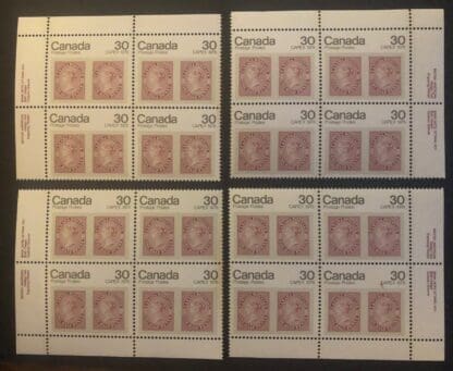 Canada 755 Matched Set of 4, Mint Never Hinged Plate Block