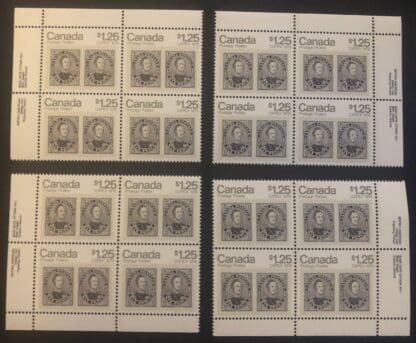 Canada 756 Matched Set of 4, Mint Never Hinged Plate Block