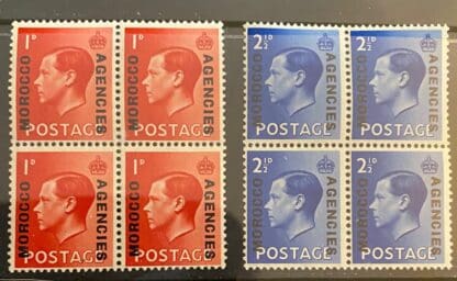 Great Britain Morocco # 244-245 Mint Never Hinged Blocks of Four