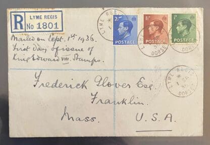 Great Britain # 230-232 FDC franked to MASS. via New York