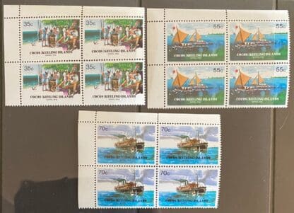 Cocos Keeling Islands Scott # 111-113 Mint Never Hinged Blocks of 4