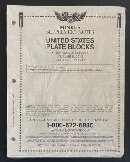 MINKUS: US PLATE BLOCKS 2000 SUPPLEMENT