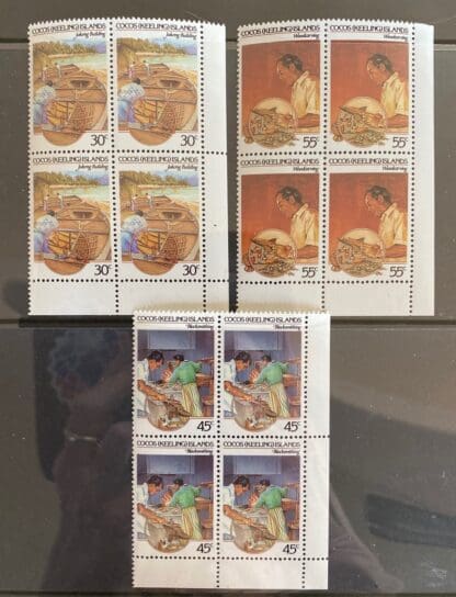 Cocos Keeling's Islands Scott #126-128 Mint Never Hinged Blocks of 4