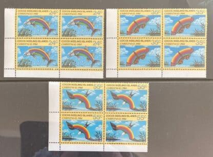 Cocos Keeling's Islands Scott #122-124 Mint Never Hinged Blocks of 4