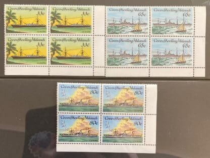 Cocos Keeling's Islands Scott #129-131 Mint Never Hinged Blocks of 4