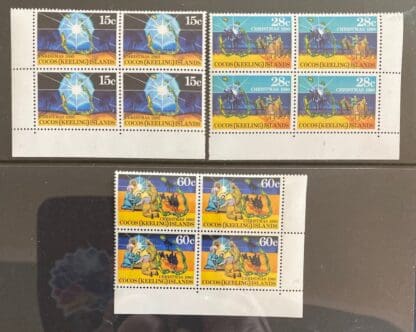 Cocos Keeling's Islands Scott #53-55 Mint Never Hinged Blocks of 4