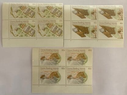 Cocos Keeling's Islands Scott #65-67 Mint Never Hinged Blocks of 4