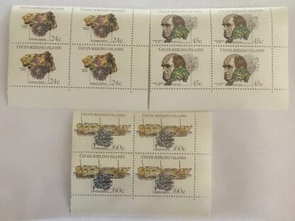 Cocos Keeling's Islands Scott #78-80 Mint Never Hinged Blocks of 4