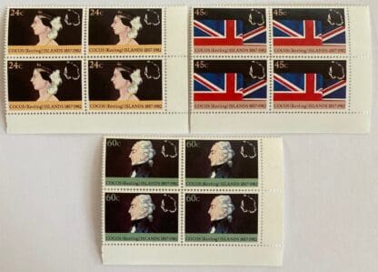 Cocos Keeling's Islands Scott #82-84 Mint Never Hinged Blocks of 4