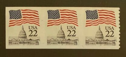 Scott # 2115g Strip of 3 Mint Never Hinged Imperforated Error