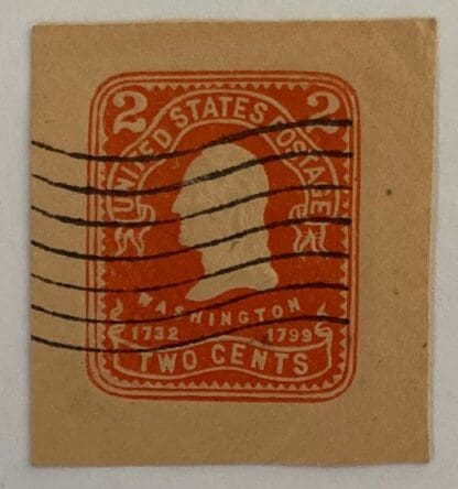 Scott # U385 Used Missing Folds in Two Cent Ribbon