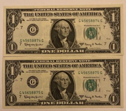 $1.00 Series 1963A Federal Reserve Note (2) in Sequence Uncirculated