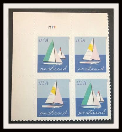 Scott # 2023 Sailboat Mint Never Hinged Plate Block of 4