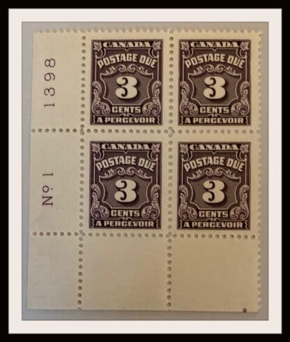 Canada Scott # J16B Mint Never Hinged Plate Block of 4