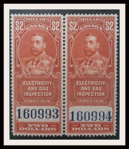 Canada # FEG5 Electric and Gas Stamp Series 1930 Mint NO GUM Pair