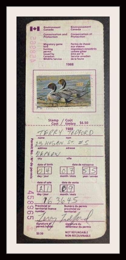 Canada # FWH4 1988 Duck Stamp Used