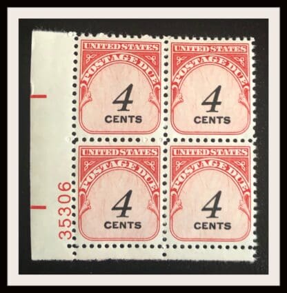 Scott # J92 Mint Never Hinged Plate Block Glossy Gum