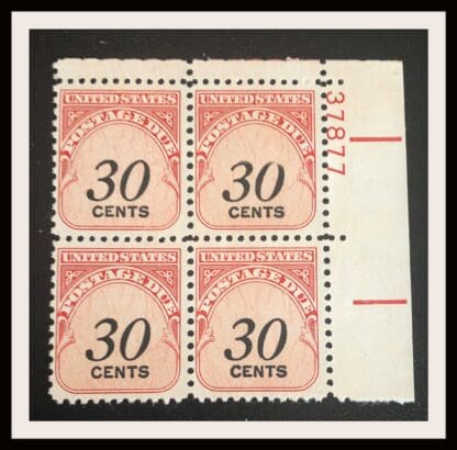 Scott # J98 Mint Never Hinged Dull Gum Plate Block